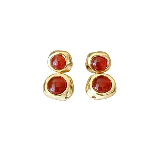 復古紅瑪瑙不規則ペンダントピアス