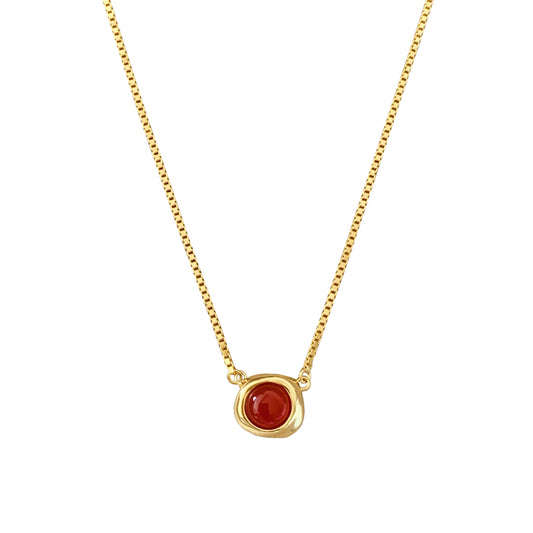 紅瑪瑙楕円メッキネックレス