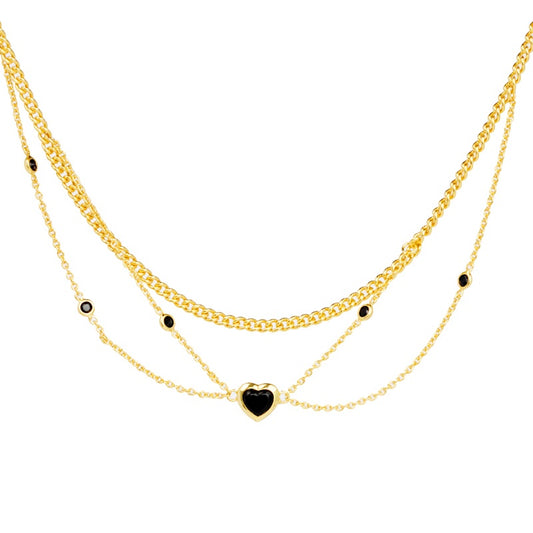 クール黒瑪瑙多層ハートメッキネック
