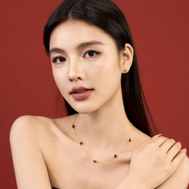 紅瑪瑙小ハートゴールド