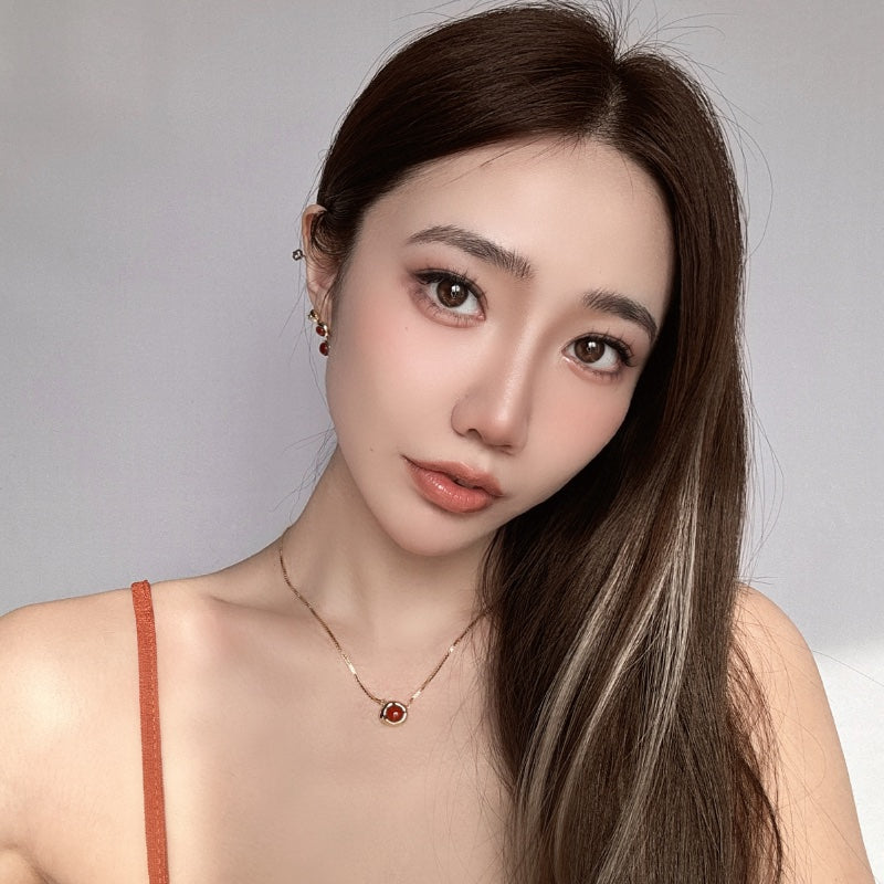 紅瑪瑙楕円メッキネックレス