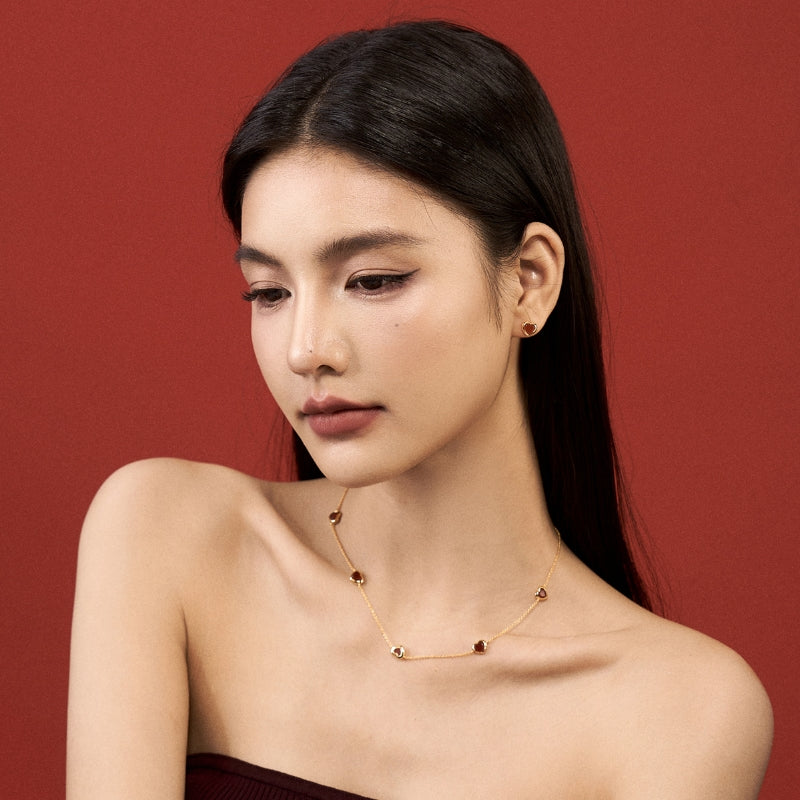 紅瑪瑙小ハートゴールド
