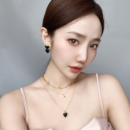 インス黒瑪瑙ハートメッキネック