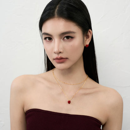 琺瑯赤ハートメッキピアス