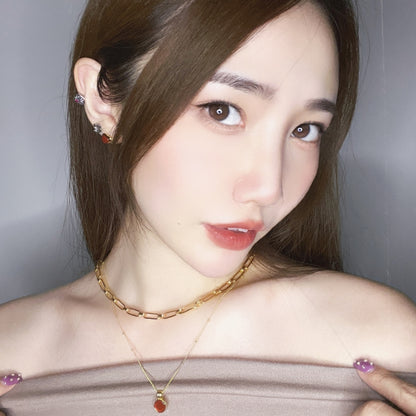 紅瑪瑙白蝶貝ハートゴールドピアス