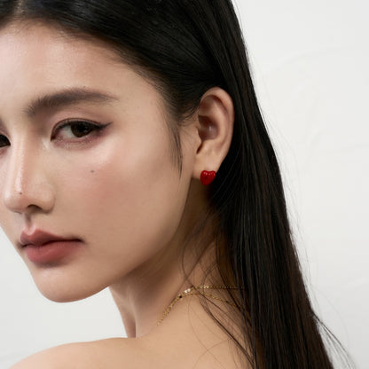 琺瑯赤ハートメッキピアス