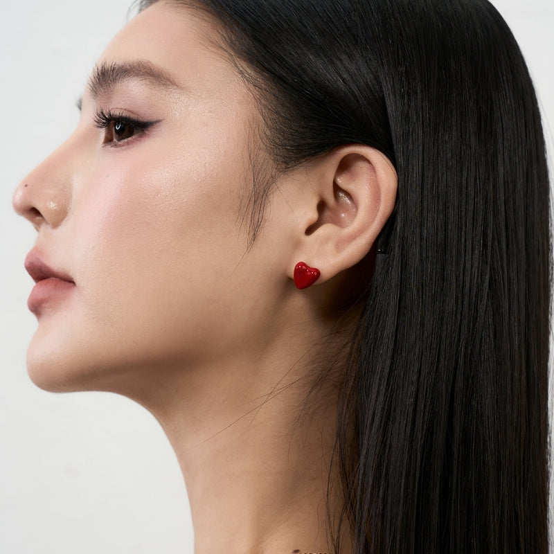 琺瑯赤ハートメッキピアス