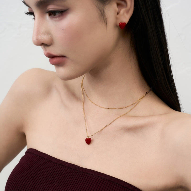 琺瑯赤ハートメッキピアス