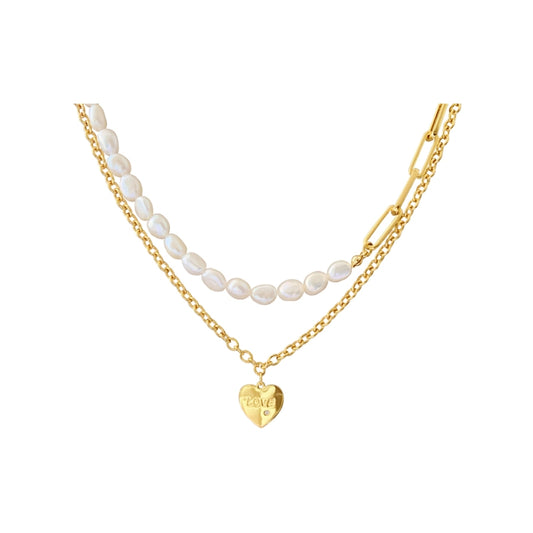 真珠ハート重ねゴールドネック