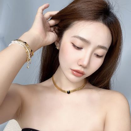 黒瑪瑙丸型メッキネック