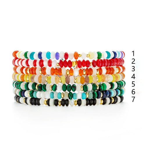 レインボー天然石ビーズゴールドブレス