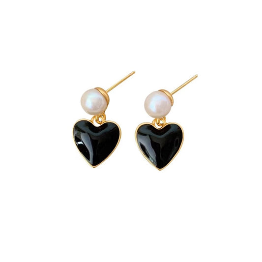 真珠黒ハートメッキピアス