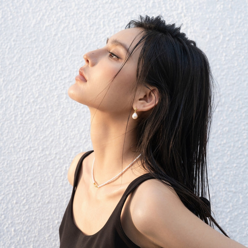 立体球真珠 18KGP ピアス